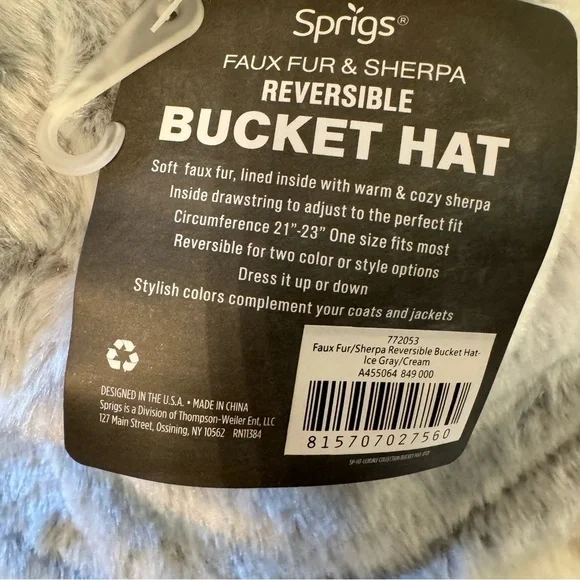Sprigs Reversible Faux Fur/Sherpa
Bucket Hat
NWT
Gray/Beige
One Size Fits Most - Picture 4 of 8